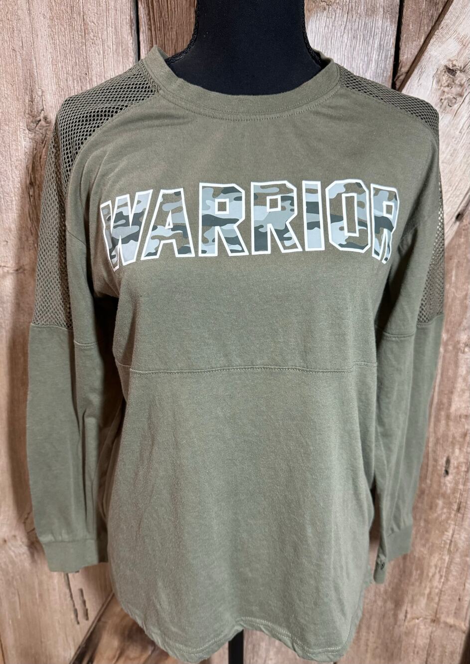 NOBO No Boundaries Women’s L 11-13 Warrior Green Mesh Shoulder Long Sleeve Shirt